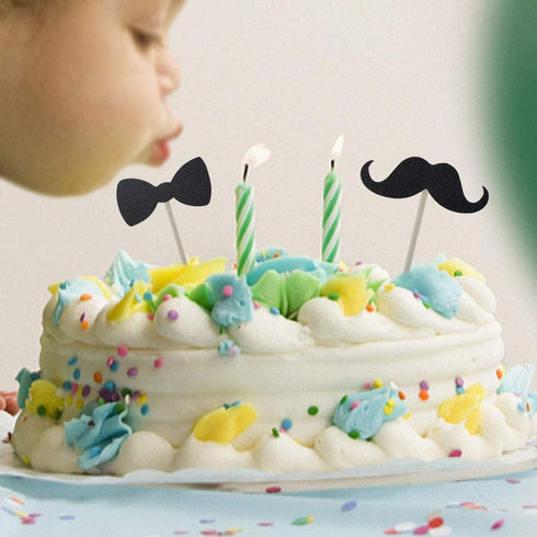 Cupcake Toppers Mini Black Bowtie Mustache Hat Neckcloth - 24PCS Birthday Celebration Decorations