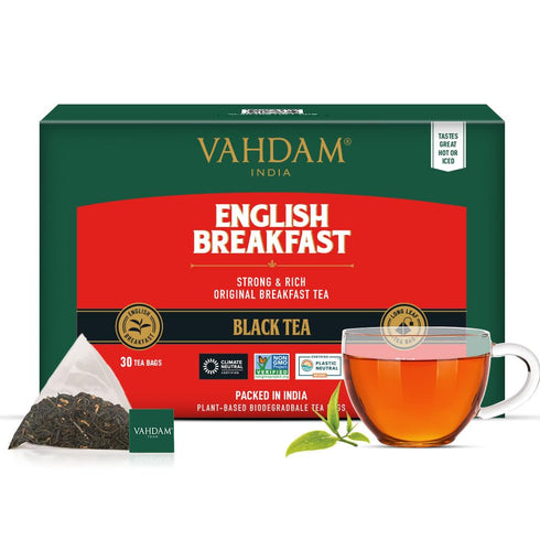 VAHDAM English Breakfast Black Tea Bags, 30 Count, High Caffeine, Pyramid Tea Bags