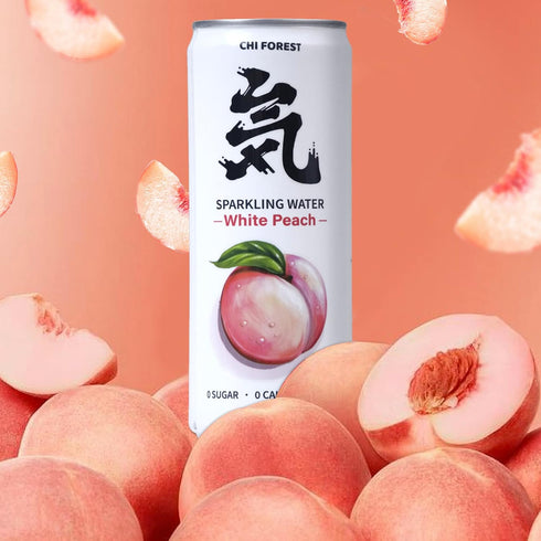 CHI FOREST White Peach Sparkling Water 24 Cans, Flavored SparklingWater, 0 Sugar