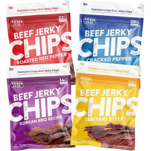 Wicked Cutz Jerky Chips Variety Pack, Up to 28g Protein Per Bag,