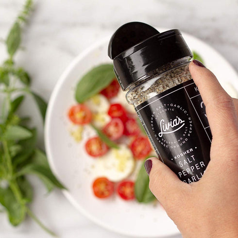 28.4 oz Livias Salt Pepper Garlic Seasoning | Award-Winning SPG Seasoning with Kosher Salt, Coarse Black Pepper