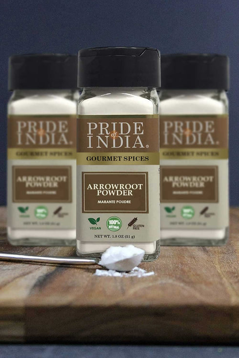 Pride of India Natural Arrowroot Ground Powder, 2oz Dual Sifter Bottle for Sauces & Fritters