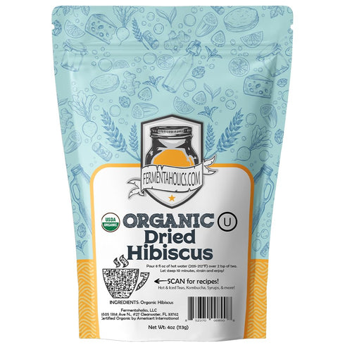 Fermentaholics Dried Hibiscus Flowers, Cut and Sifted, 4 oz, USDA Certified Organic for Flavoring & Kombucha