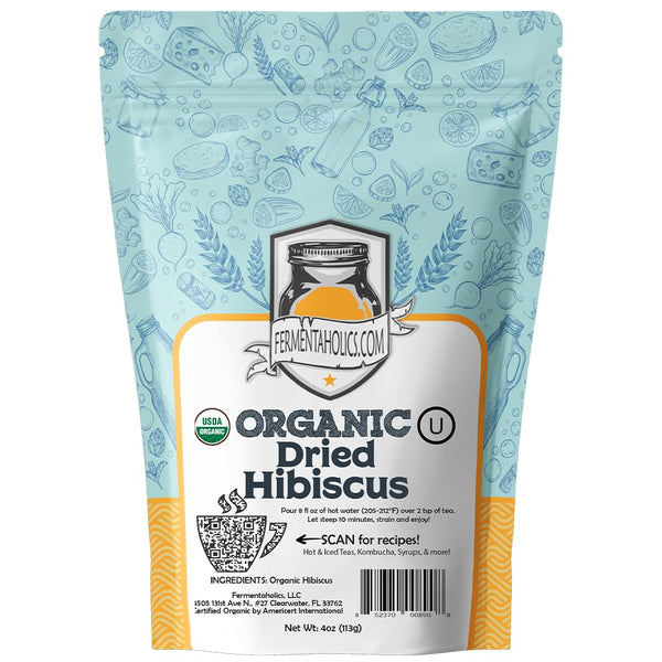 Fermentaholics Dried Hibiscus Flowers, Cut and Sifted, 4 oz, USDA Certified Organic for Flavoring & Kombucha