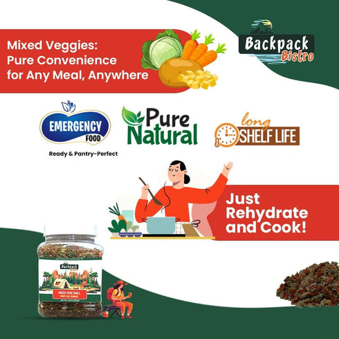 Backpack 8.8 oz (250 Bistro Dehydrated Mixed Vegetables g) | Includes Carrot, Spinach, Cabbage, Onion & Garlic |