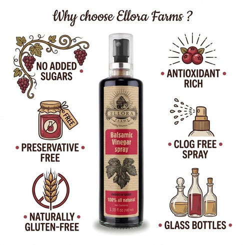 3.38 oz 2 Ellora Farms, Balsamic Vinegar Spray bottle, clog-free pump, barrel aged, Greece, X Glass bottles