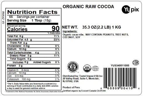 2.2 lb (35.2 oz), Yupik Organic Raw Cacao Nibs, Gluten-Free, Kosher, GMO-Free, Vegan, No Sugar Added, No Additives
