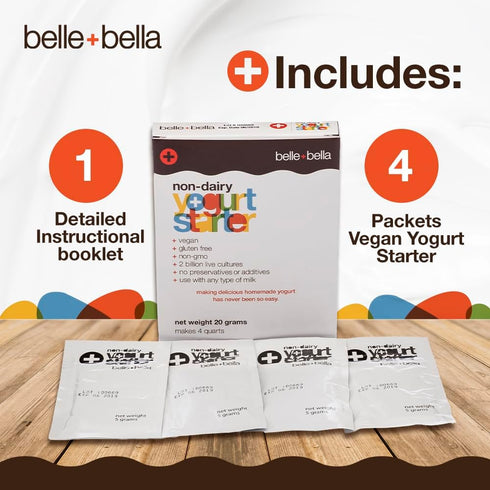 Belle + Bella Non-Dairy Vegan Yogurt Starter - Gluten Free, No Added Sugar, Non GMO - 3 Boxes Makes 12 Quarts