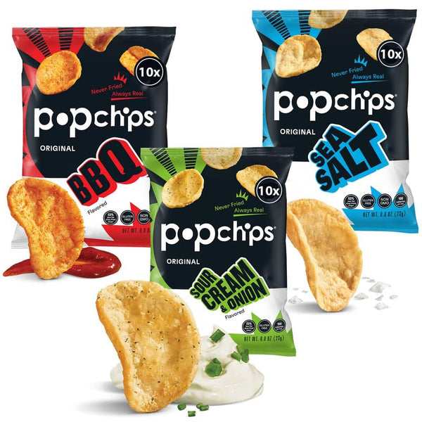 Popchips Variety Pack - Baked Potato Chips 0.8 OZ Snack Bag 10