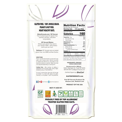 2.5 (Pack 2) GF Harvest Gluten Free Certified Organic Whole Grain Steel Cut Oats, Pound