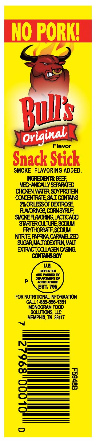 0.25oz 100 Count Bull's Original Snack Sticks Box (Made with beef and chicken no pork)