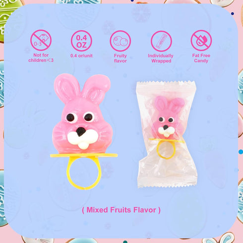 40 Count Easter Ring Lollipops Candy, Bunny, Chick, Carrot, Egg Suckers Individually Wrapped Bulk for Easter Basket
