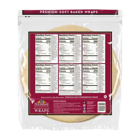12 (6 Pack) Toufayan Plain Sandwich Tortilla Wraps | Bulk Foodservice Flatbread Soft, Flexible Tortillas for Wraps