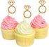 50 Pack Gold Glitter Mini Diamond Ring Cupcake Toppers for Marriage, Engagement, Anniversary, Birthday Party Cake Decor