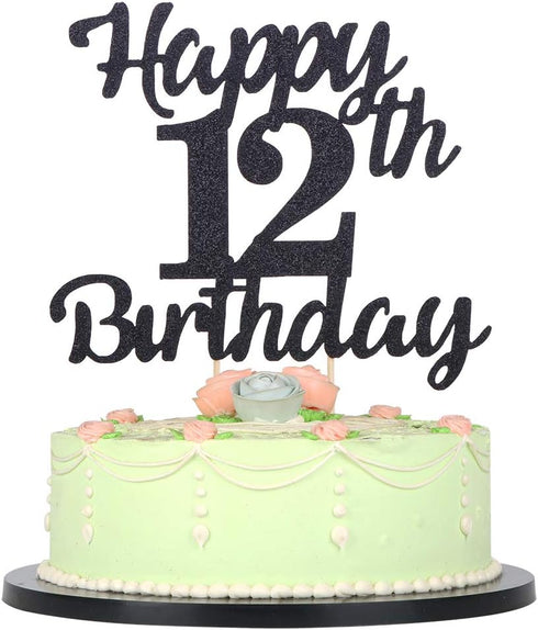 LVEUD 12th Birthday Cake Topper, Happy Birthday Black Flash 12th Cake Ornament