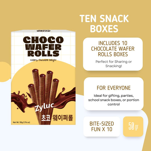 200 Pack (50g) 12 Pack Pack 10 Zyluc Chocolate Wafer Rolls Crispy Cream-Filled Cookies with Real Cocoa