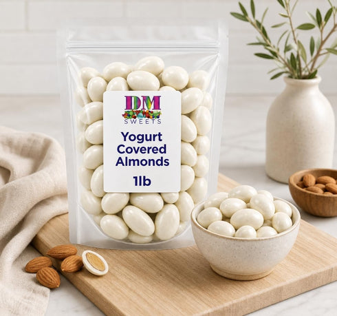 DM Sweets 1 lb Yogurt Covered Almonds - of White Sweet Yogurt Dipped Fresh Almonds