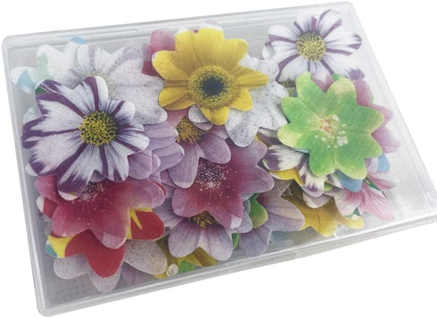 Set of 48 Edible Mini Flower Cupcake Toppers, Wedding Cake Birthday Party Food Decoration, Mixed Size & Colour