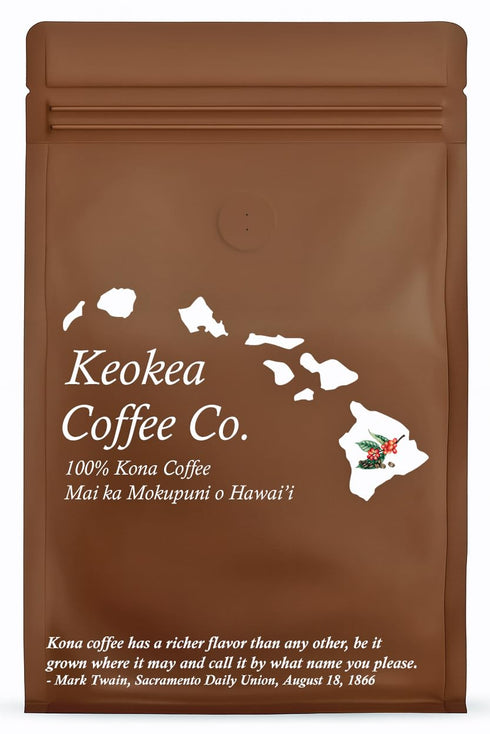 Keokea Coffee Co. 100% 1lb (16oz) Packaged Hawaiian Kona Coffee - Whole Bean - Dark/Medium Roast - - Private Reserve