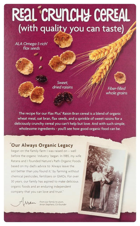 14 oz, (pack 3) Nature's Path Organic Flax Plus Cereal, Raisin Bran