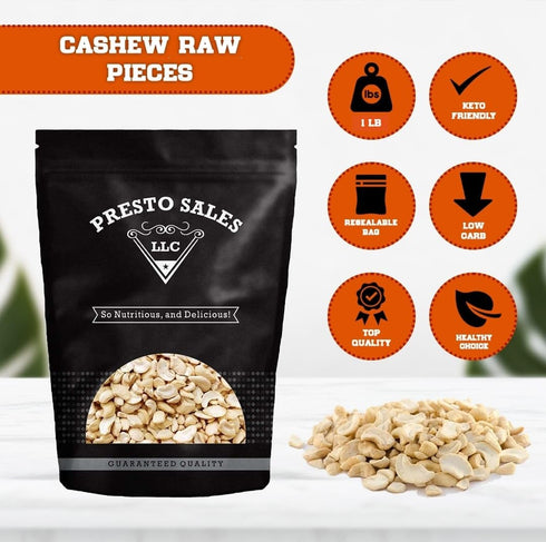 Packed 1 lbs. (16 oz.) Cashews Fresh Quality Large Pieces Raw Nuts, in Resealable Bag, Kind to your Body, Healthy