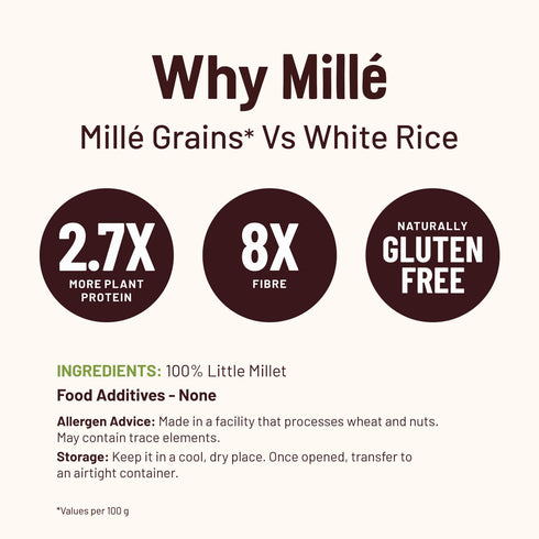 6 500 Mille Little Millet Whole Grain | Kutki | Gluten Free | No Chemicals | High Plant Protein and Fibre | Sambar