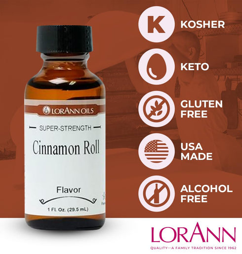 LorAnn Oils Super Strength Flavoring, Cinnamon Roll, 1 fl oz, for Candy Making