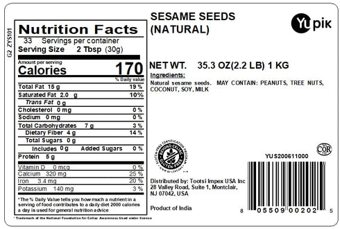 2.2 lb (35.2 oz), Yupik Natural Sesame Seeds, Gluten-Free, GMO-Free, Kosher, Vegan, Raw, Unroasted, Unsalted