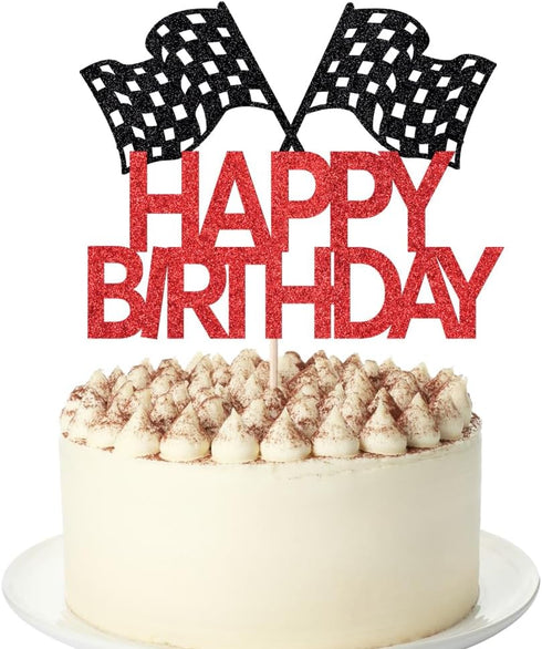 Sparkling Checkered Flag Cake Topper for Racing-Themed Birthdays