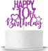 Purple Glitter Happy 10th Birthday Cake Topper - Cheers to 10 Years Children's Birthday Party Cake Decorations