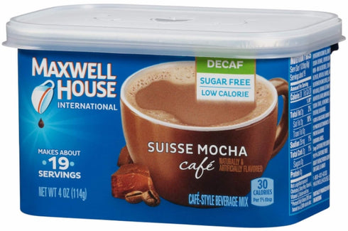 Maxwell House International Sugar-Free Decaf Suisse Mocha Beverage Mix, 4 oz Tub,