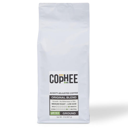 COpHEE Pack 6.5 32 oz Low Acid Coffee Original Blend Bulk Ground Medium Roast Smooth Non-GMO Arabica Coffee Electrolyte