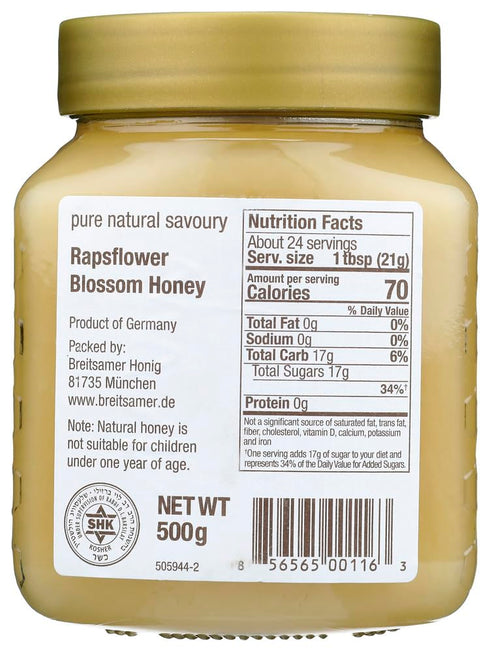 GREAT BRITISH TRADING LIMITED 17.6 oz (2 Breitsamer Rapsflower Blossom Honey each Items Per Order)