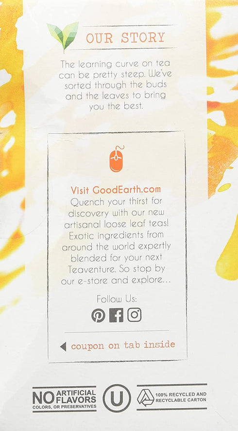 18 (Pack 2) Organic Sweet & Spicy Herbal Caffeine Free Good Earth Teas Tea Bag
