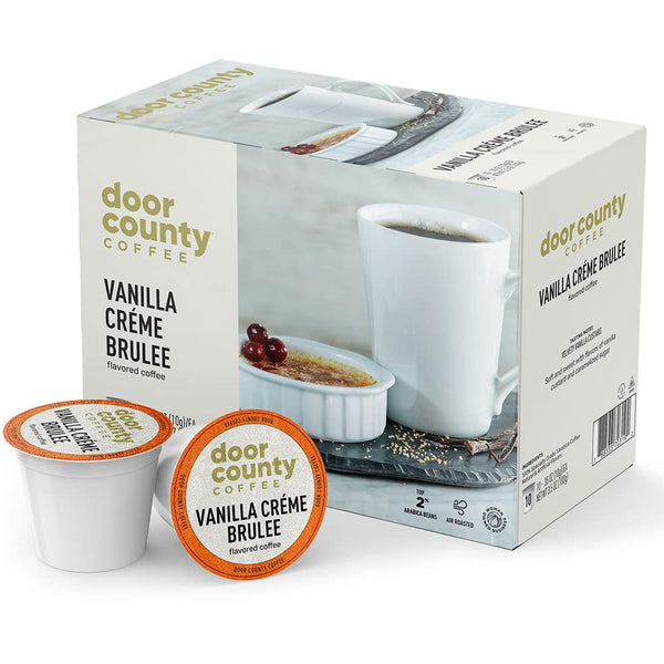 Door County Coffee - Vanilla Creme Brulee Flavored Ground Coffee - Medium Roast, Single Serve Cups (10 Count)
