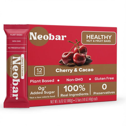 NEOBAR Cherry Cacao Fruit and Nut Bars - Plant-Based Vegan Snack Bars,