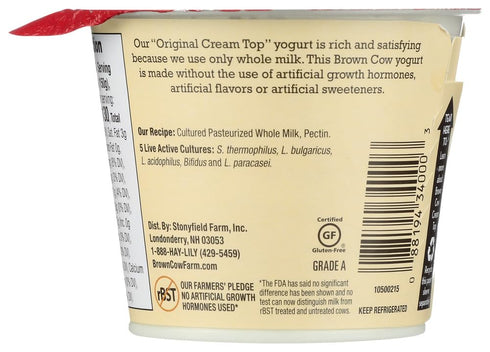 6 12 Brown Cow West Plain Smooth and Creamy Cream Top Whole Milk Yogurt, Ounce -- per case.