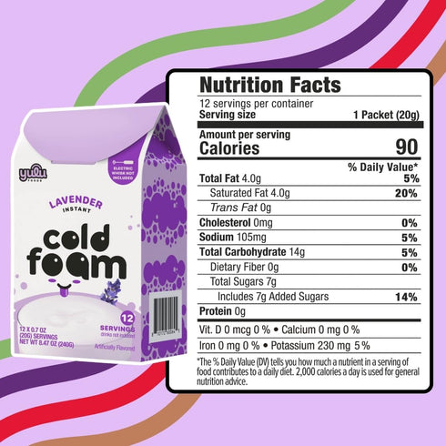 (12 8.47 oz) YULU FOODS Lavender Instant Cold Foam Sticks Servings, | Non-Dairy Floral Cold Foam for Iced Coffee, Tea
