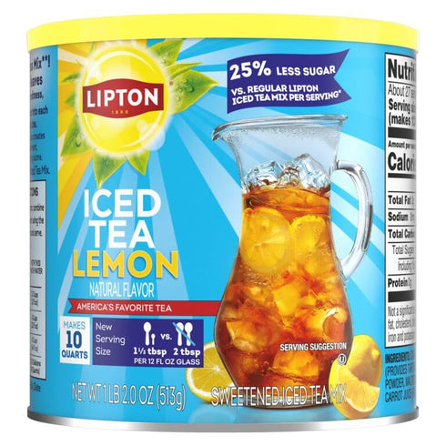 10 (Pack 6) Lipton Reduced Sugar Iced Tea Mix, Lemon Flavor, Makes Quarts