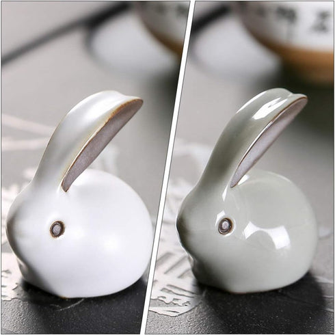 VICASKY 2Pcs Miniature Bunny Figures, Ceramic Easter Rabbit Bunny Figurines for Fairy Garden Statues, Cake Topper for