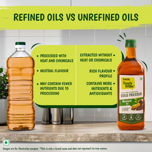 Tata Simply Better 1 Pure & Unrefined Cold Pressed Mustard Oil, Litre