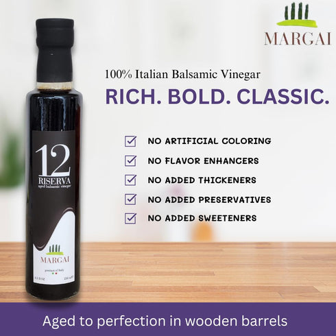 Olio&Olive 12 Margai Riserva Italian Year Old Authentic Aged Balsamic Vinegar - Rich and Deep Flavor - All Natural