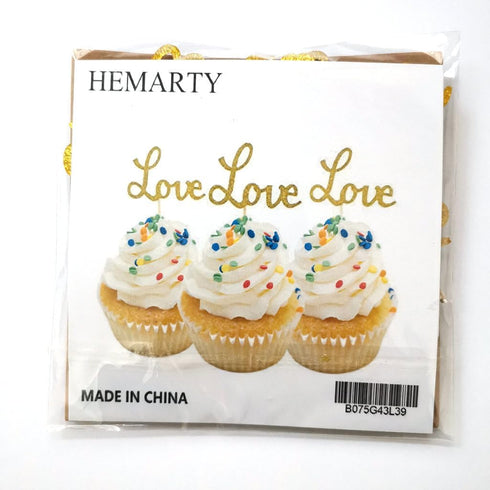 24pcs Gold Love Cupcake Topper - Valentine's Day Decoration for Birthday and Wedding Party