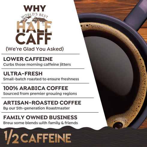 100 100% World's Best Half Caff Dark Roast Coffee Pods, ct, Single Serve Pods Arabica Coffee, Compatible with Keurig K