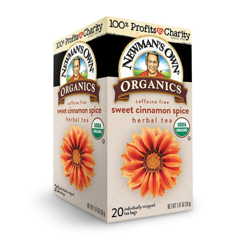 20 (Pack 6) Newman's Own Organics Sweet Cinnamon Spice Herbal Tea, USDA Certified Organic and Kosher, Invigorating
