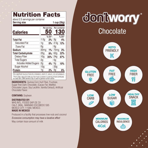 4 6 Pack) Don't Worry Chocolate Quinoa Bites - Low Calorie Snacks, Only Calories per Piece!, Healthy Chocolate Granola