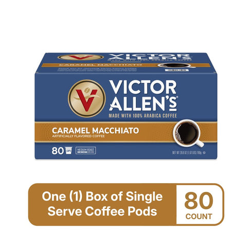 80 Count, Victor Allen's Coffee Caramel Macchiato Flavored, Medium Roast, Single Serve Coffee Pods for Keurig K-Cup