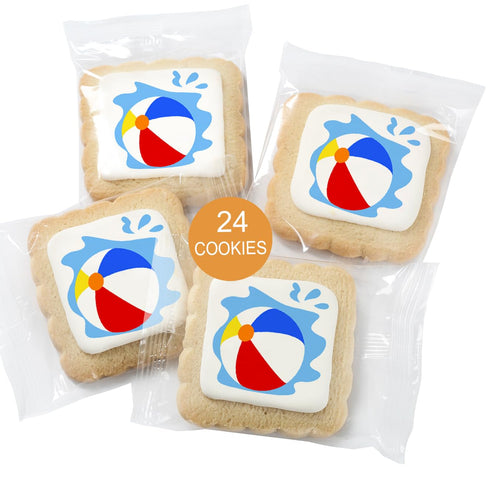24 Pack Beachball Theme Individualy Wrapped Printed Cookies Bulk