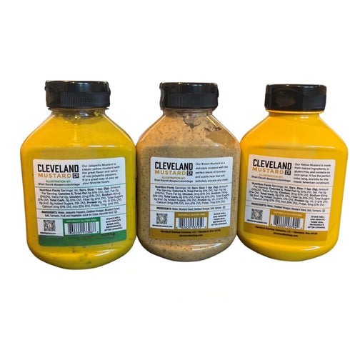 Cleveland Mustard Pack 1 (3 pack) (Variety-3pk) Variety - Bottle Each - Yellow, Brown, Jalapeno Mustard