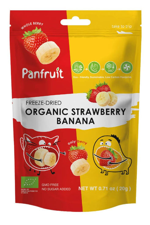 100% 4 Packs (0.71 oz) PANFRUIT Freeze-Dried Organic Strawberry Banana Snacks Natural, No Sugar Added, GMO-Free